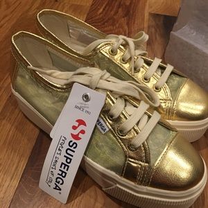 Superga Gold Platform Sneakers